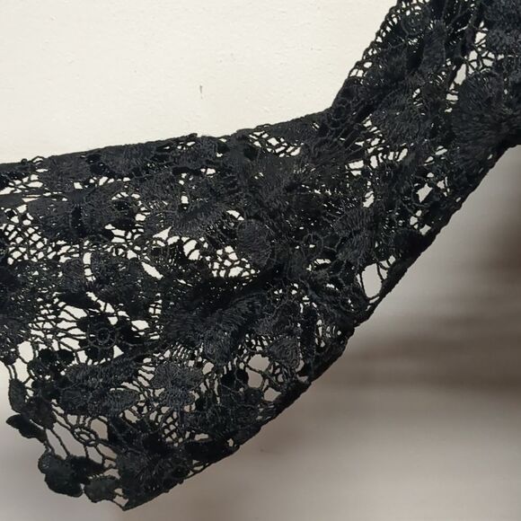 Nina Leonard Black Crochet Floral Lace Jacket, Size S - Picture 3 of 8